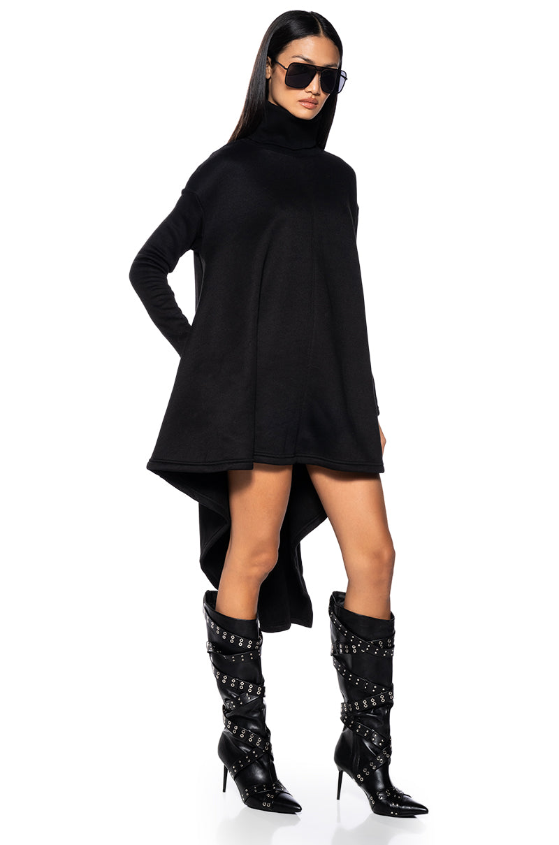 COZY MODE TURTLENECK HIGH LOW SWEATSHIRT DRESS