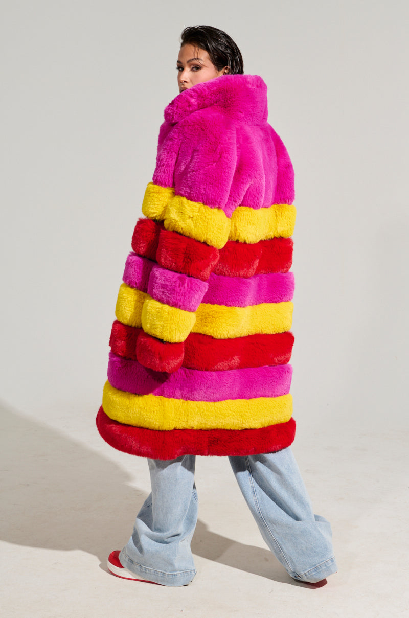 RAMI MULTI COLOR FAUX FUR PANEL TRENCH COAT