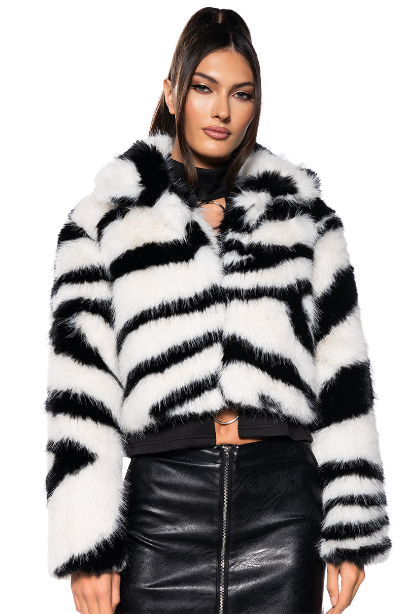 DAYANNE FAUX FUR ZEBRA COAT