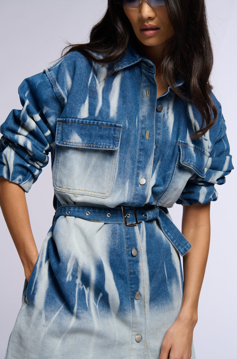 TAKE ME TO THE RODEO DENIM SHIRT DRESS