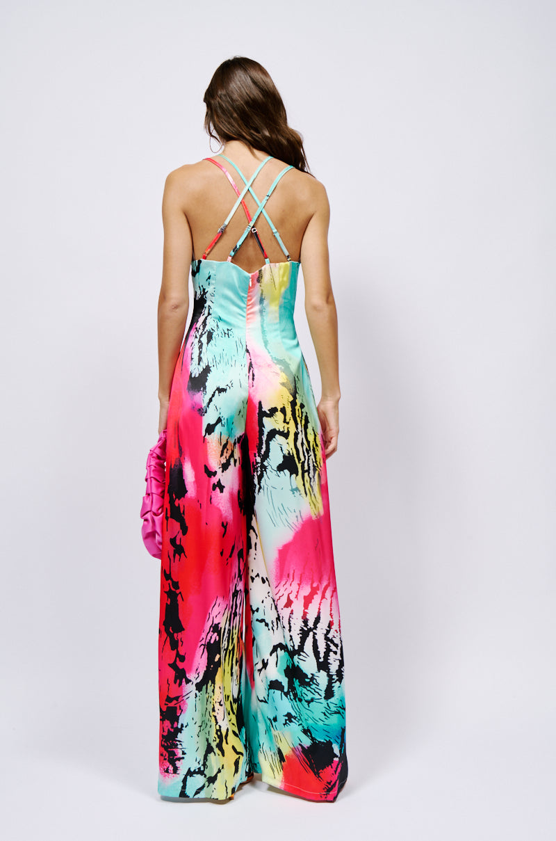 WILD CHILD SATIN PRINTED JUMPSUIT