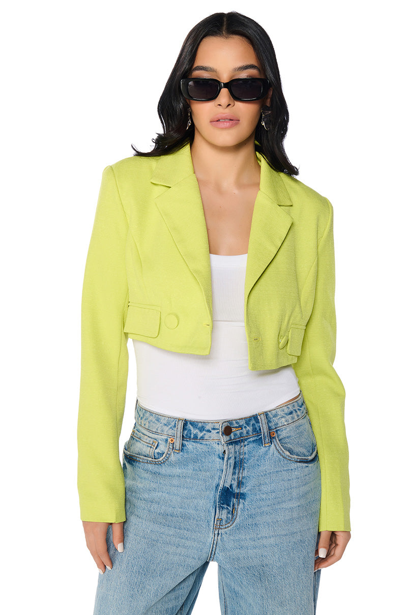 EVERYWHERE CROPPED SPRING BLAZER IN LIGHT GREEN