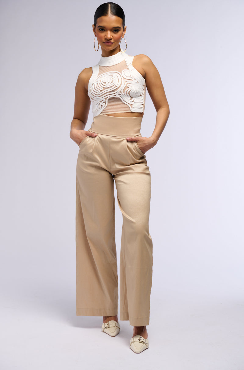 BIG BOOTY HIGH WAIST WIDE LEG TROUSER IN TAUPE