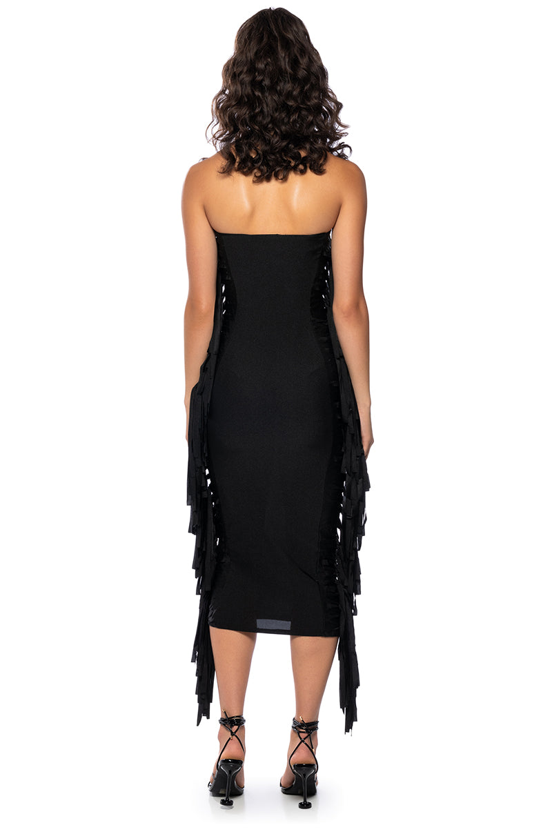 FRINGE ME OUT TUBE TOP MIDI DRESS