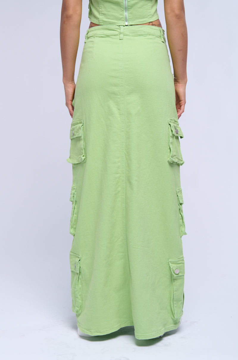 KIERAN DENIM CARGO MAXI SKIRT