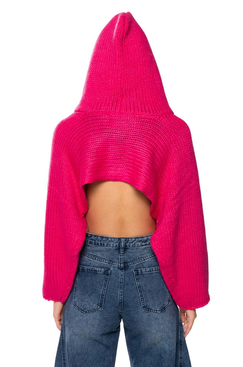 WORSHIP ME HOODED CROP SWEATSHIRT