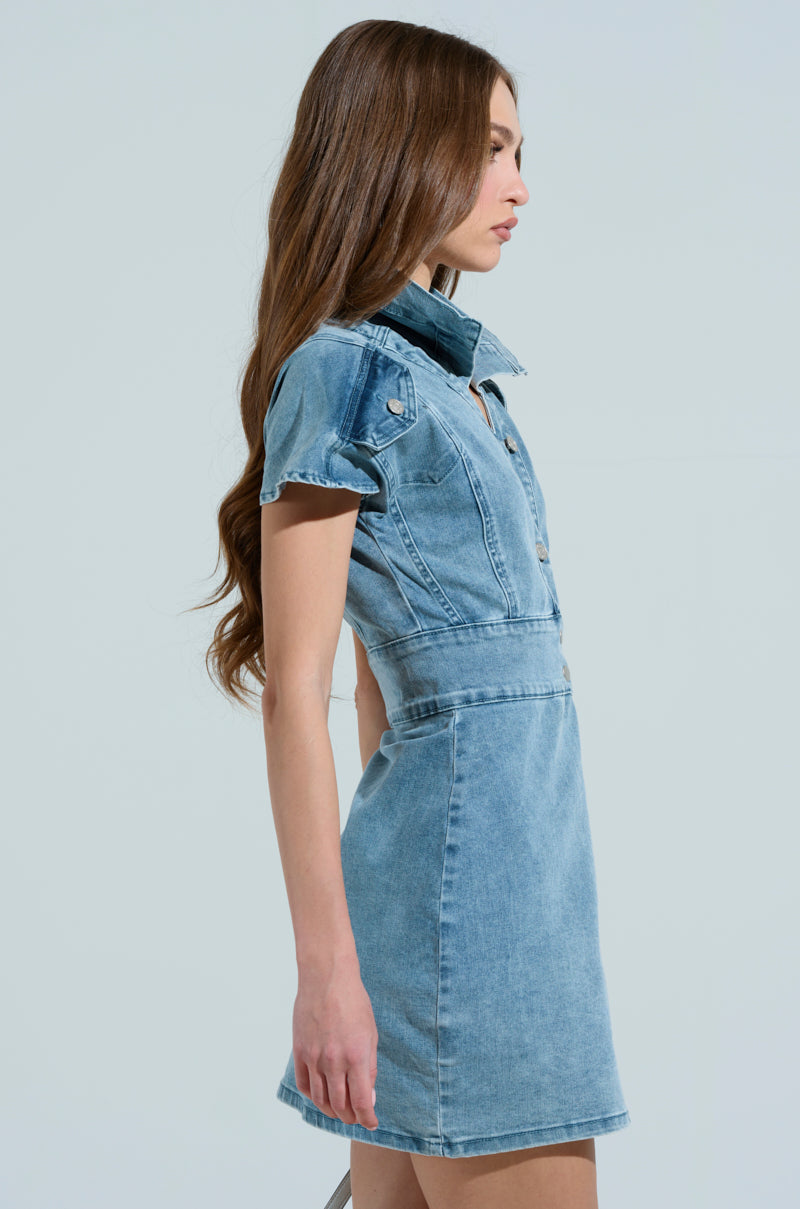 NEVER TOO MUCH DENIM MINI DRESS