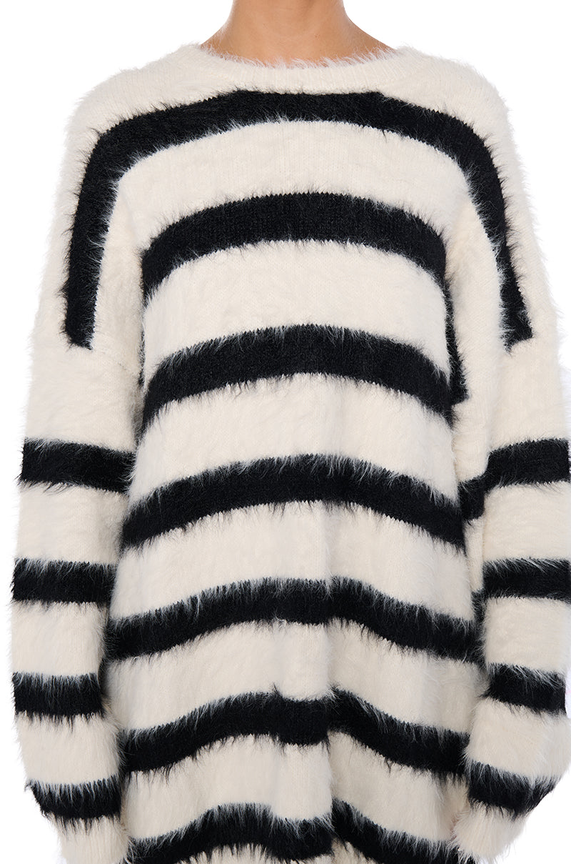 THE BEST TIME FUZZY OVERSIZED STRIPED SWEATER