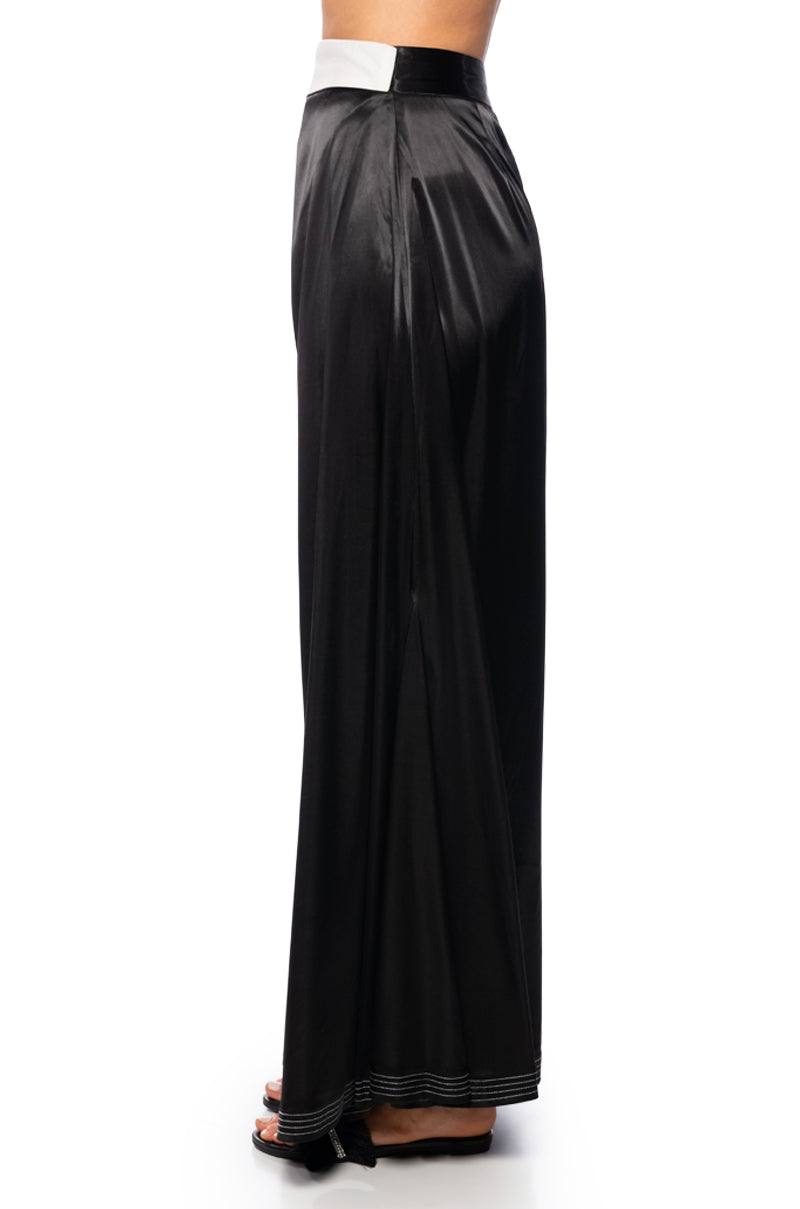 RISKY BUSINESS WRAP AROUND WIDE LEG SATIN PANT