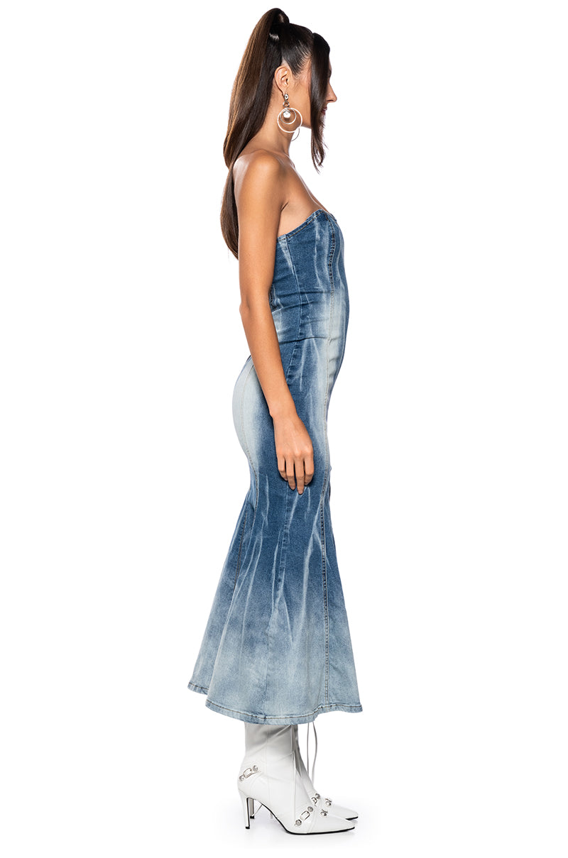 MILEY WASHED DENIM MIDI DRESS