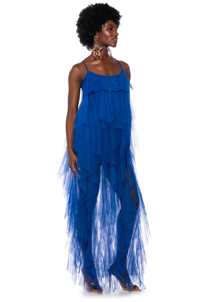 TOP TIER RUFFLE MAXI DRESS ROYAL BLUE