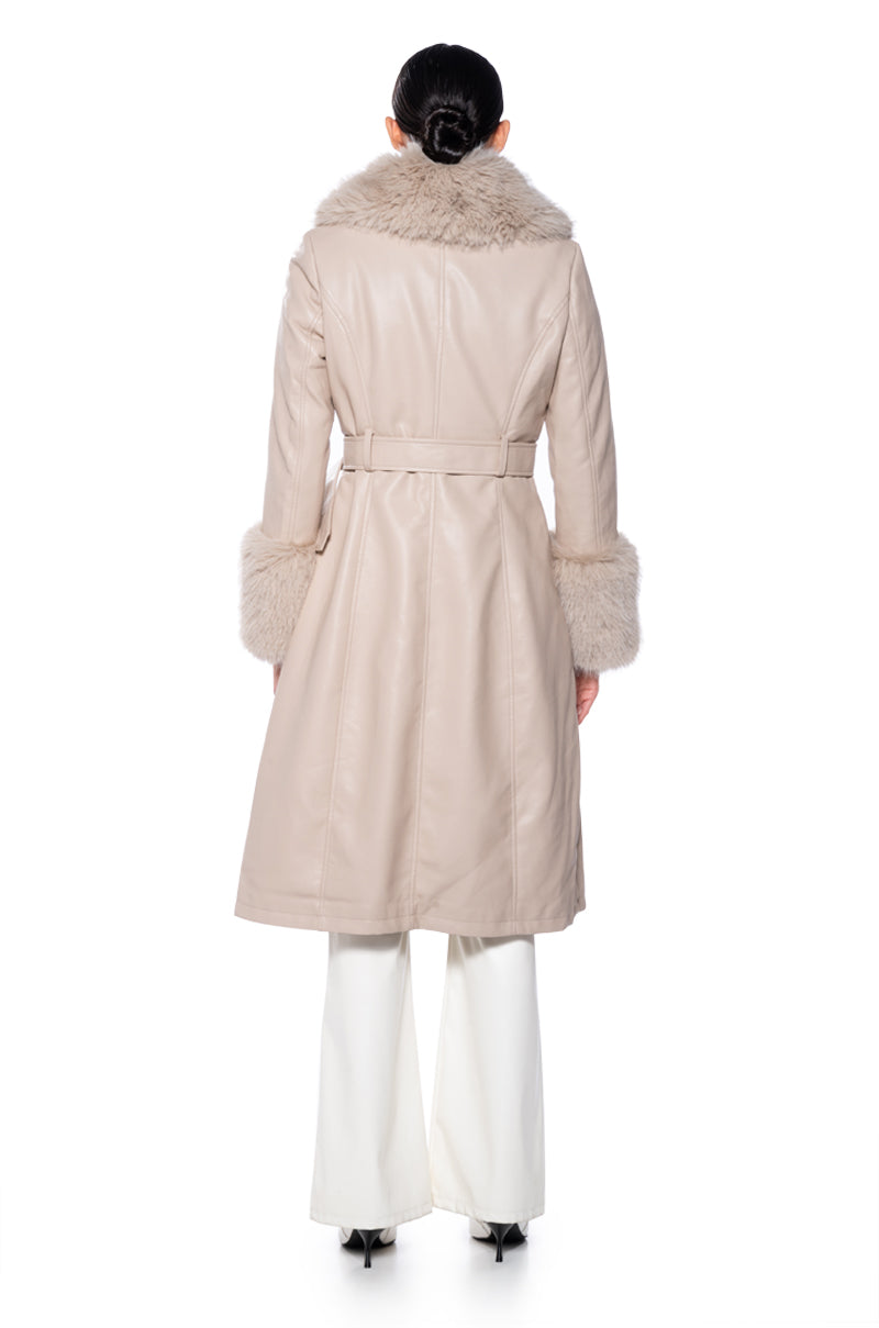 AZALEA WANG KAYA PU TRENCH WITH FUR LINING IN BEIGE