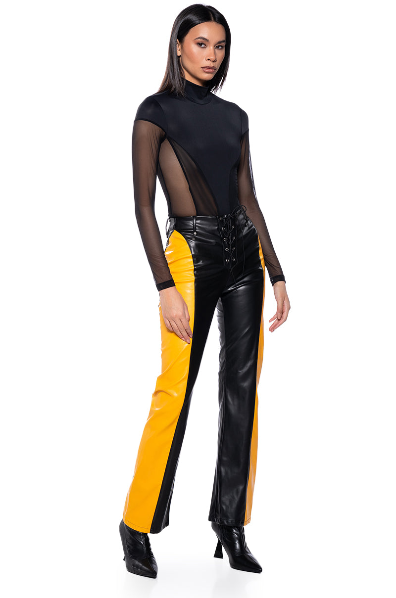 FEMME RACING FAUX LEATHER TIE UP PANT