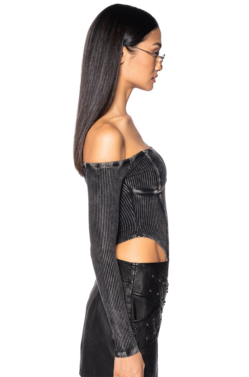 KATRINA MINERAL WASH OFF THE SHOULDER BODYSUIT