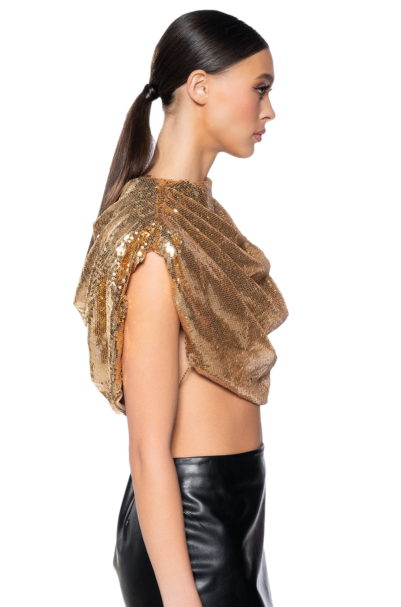 RUNWAY VIBE SEQUIN DRAMATIC TOP