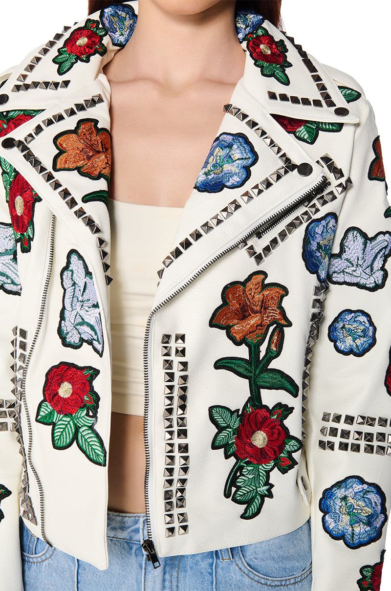 LA LOUVRE FLORAL PATCH MOTO JACKET