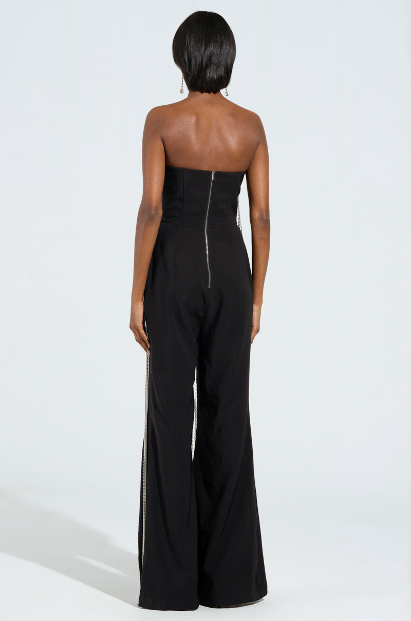 DANCING THE NIGHT AWAY WOVEN RHINESTONE JUMPSUIT