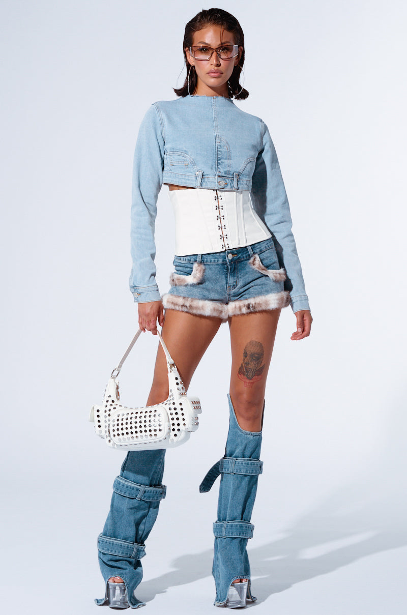 LEILA DRAMATIC DENIM LONG SLEEVE TOP