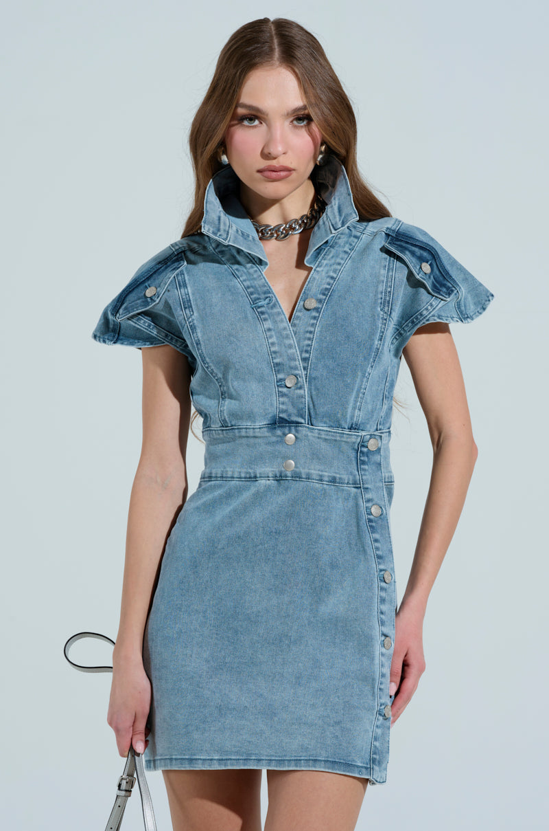 NEVER TOO MUCH DENIM MINI DRESS