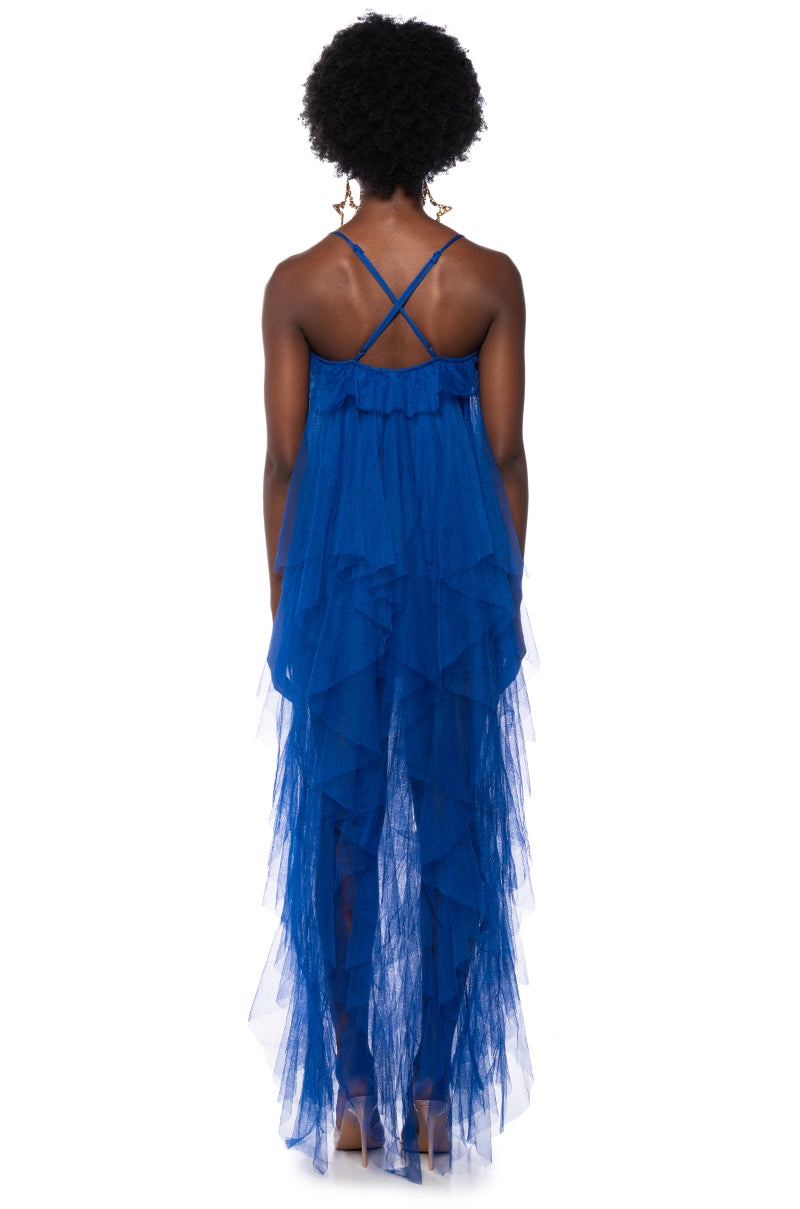 TOP TIER RUFFLE MAXI DRESS ROYAL BLUE