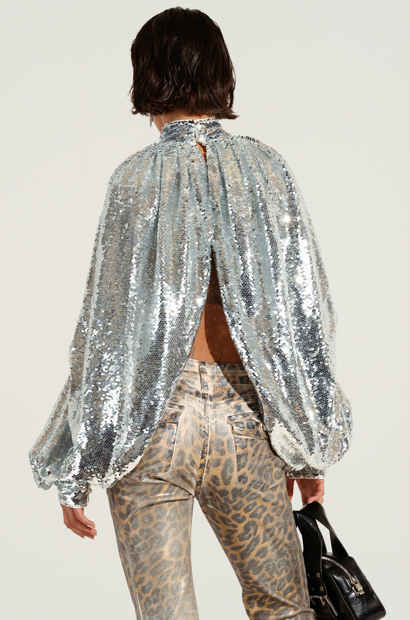 MASTERPIECE SEQUIN PUFF SLEEVE TOP