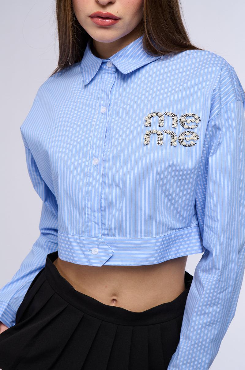 ALL ABOUT ME POPLIN BUTTON DOWN CROPPED SHIRT