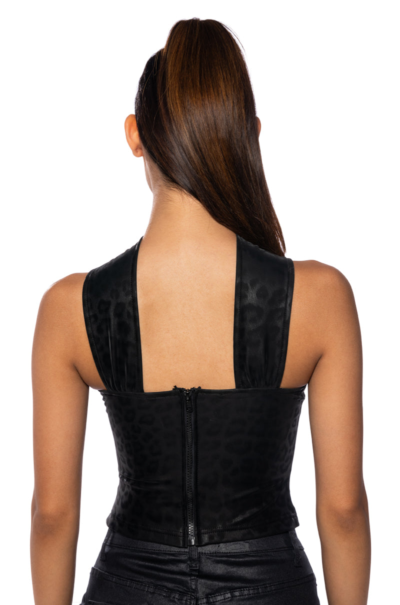 LET YOU KNOW FAUX LEATHER HALTER TOP