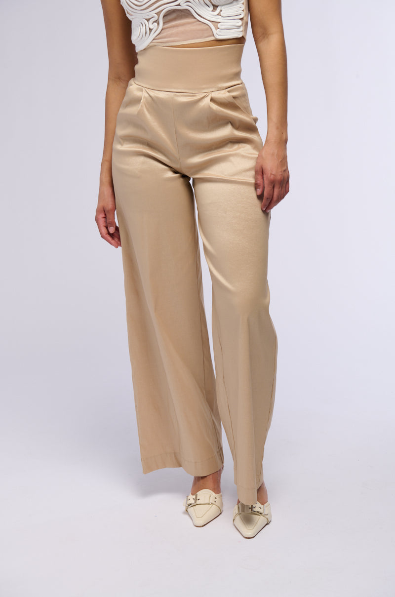 BIG BOOTY HIGH WAIST WIDE LEG TROUSER IN TAUPE