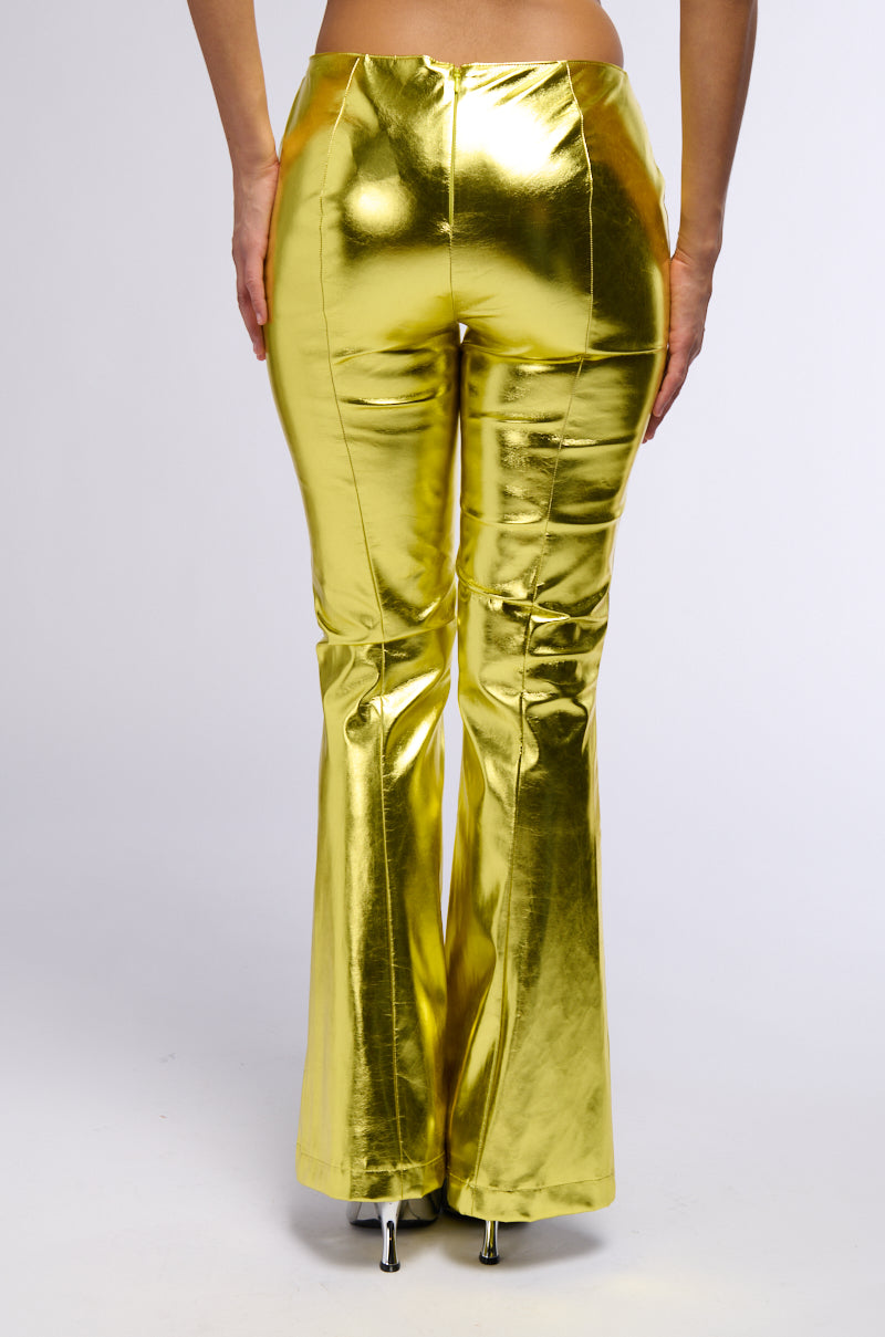 NEED YOU TONIGHT METALLIC FAUX LEATHER FLARED PANT