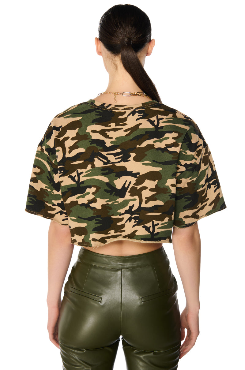 LIFT ME UP SHORT SLEEVE CAMO CROPPED SHIRT