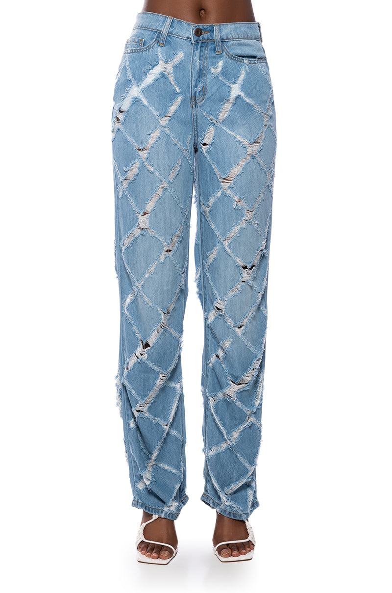 KIT CRISS CROSS DISTRESSED WIDE LEG JEANS