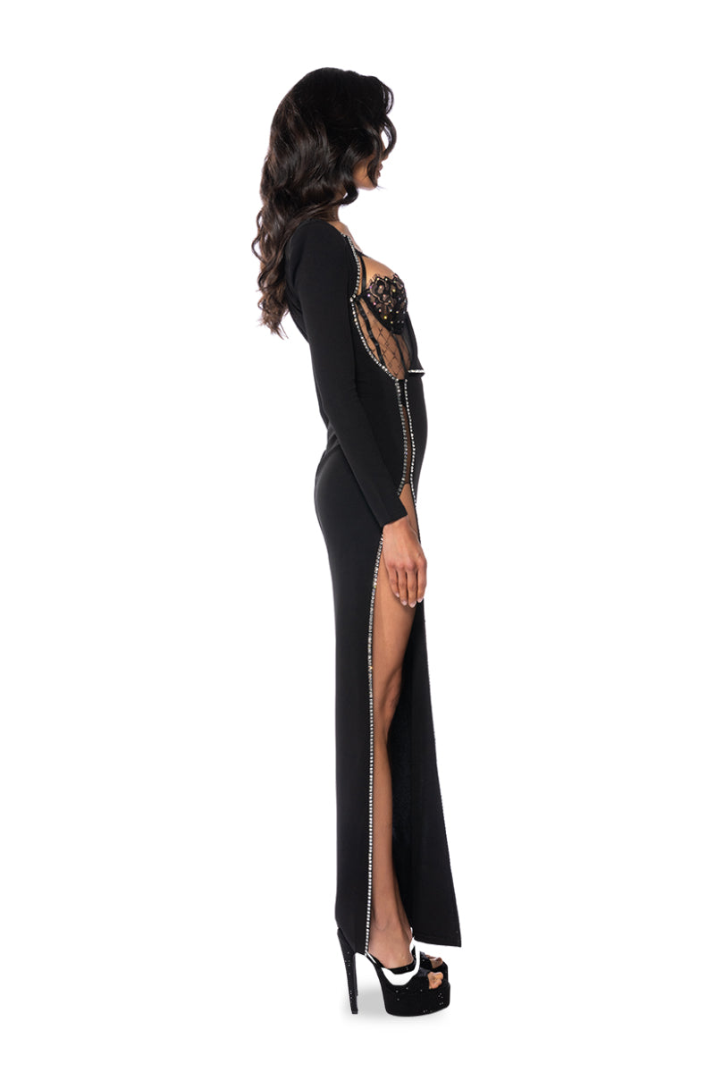 LEADER OF THE PACK LONG SLEEVE HIGH SLIT GOWN