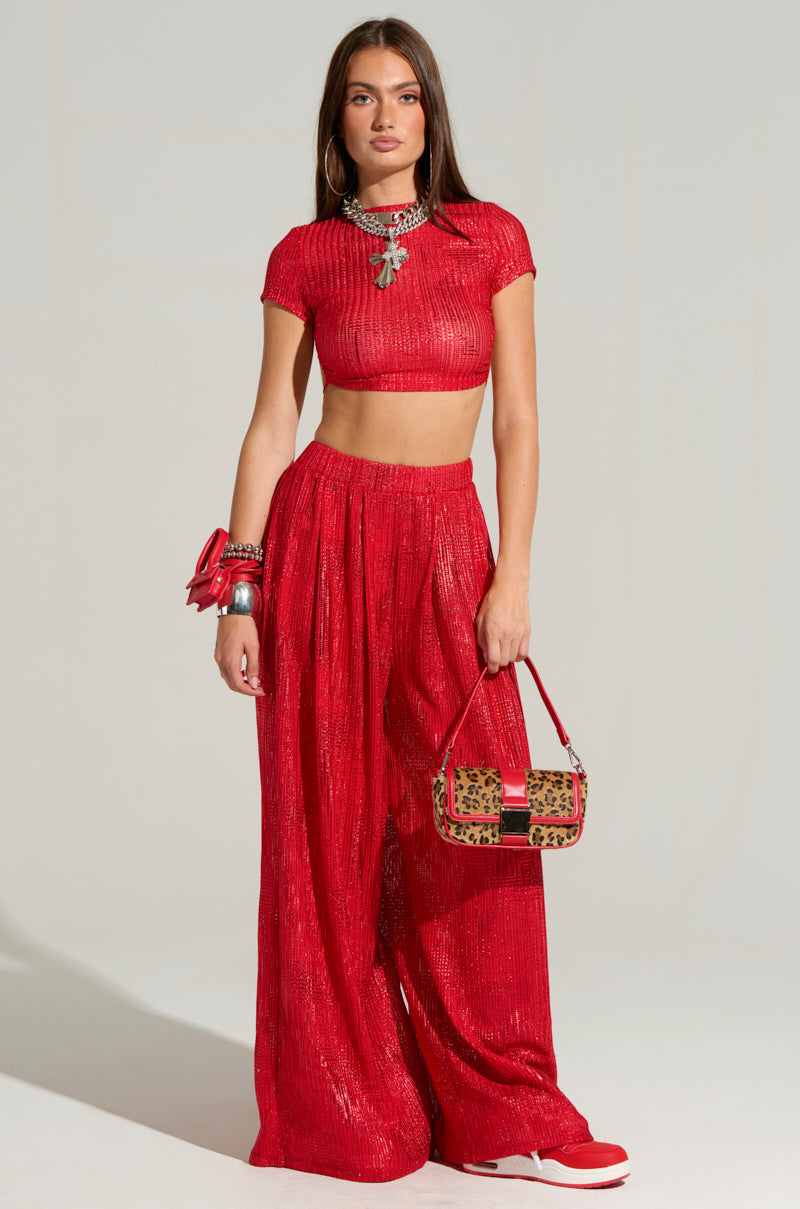 JUST LIKE MAGIC METALLIC WIDE LEG PANT IN RED