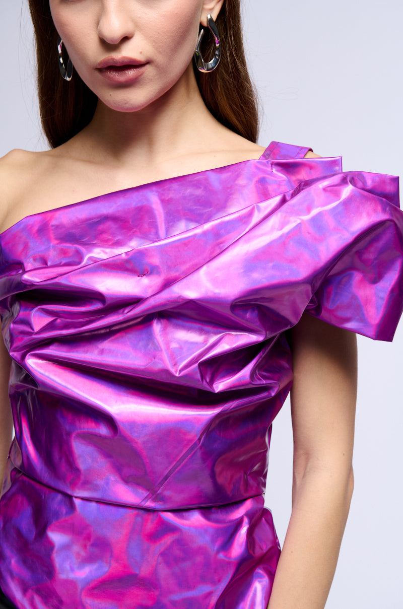 LOVE EVERLASTING ONE SHOULDER IRIDESCENT TOP