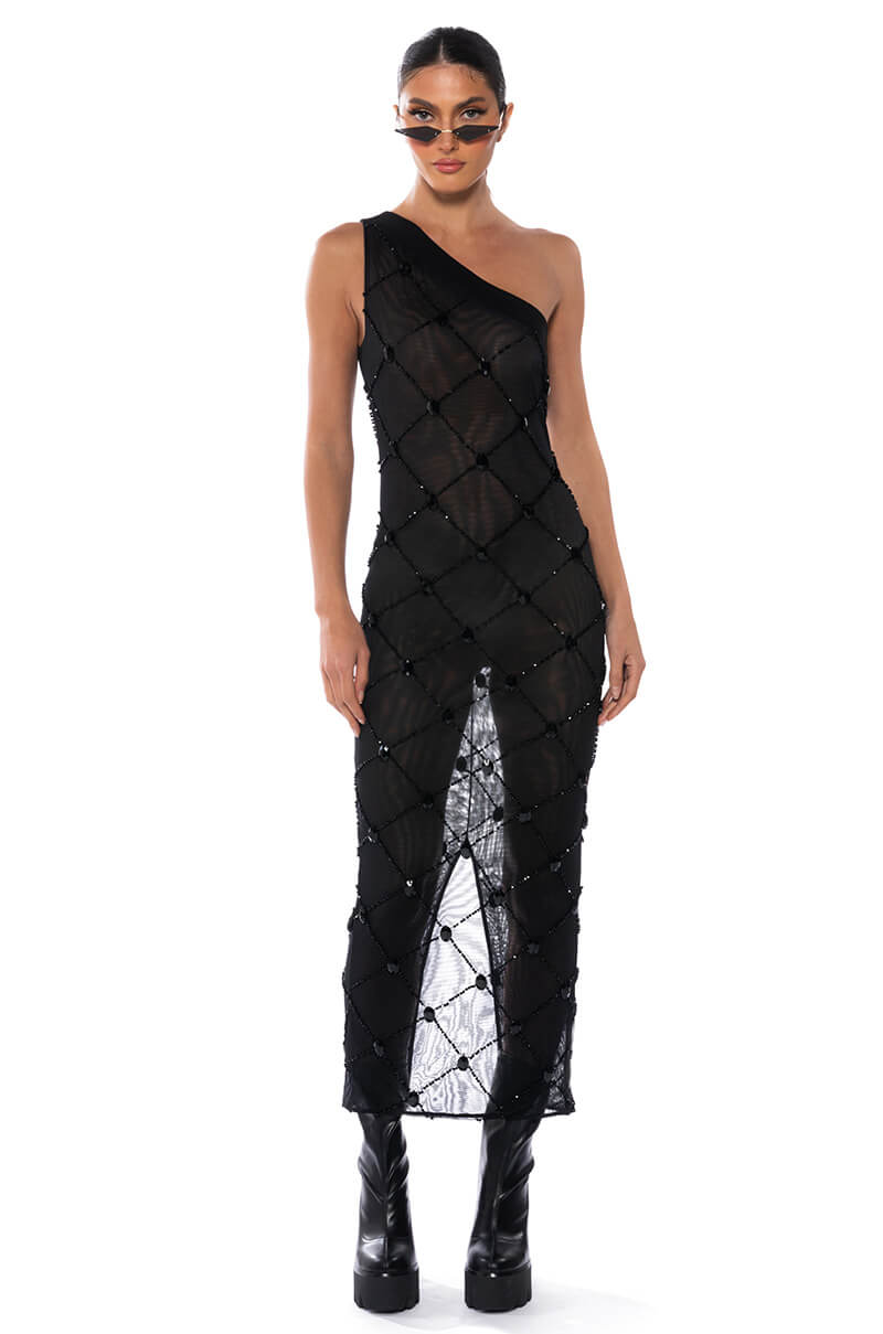 CROSS ME MESH SEQUIN DRESS