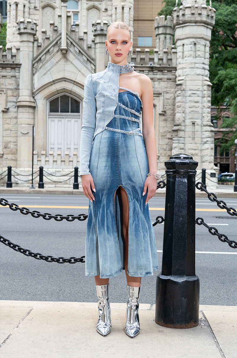 MILEY WASHED DENIM MIDI DRESS