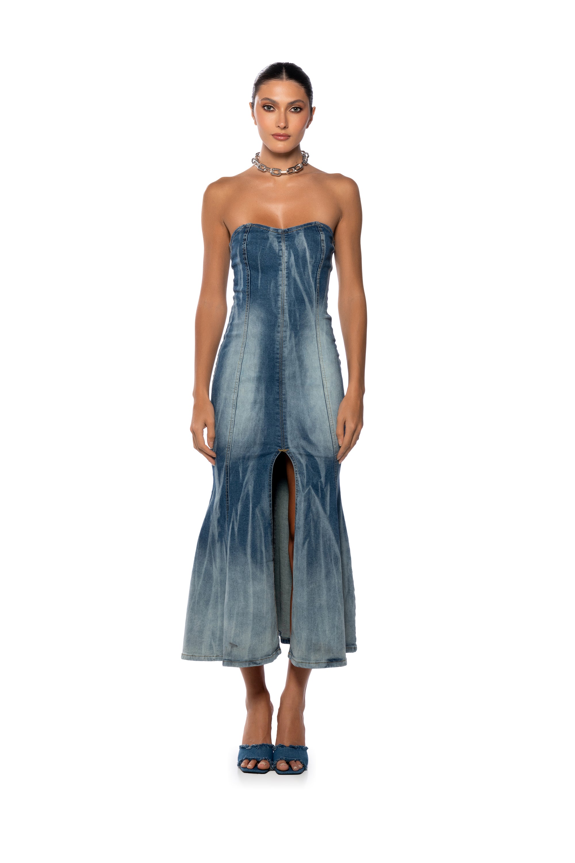 MILEY WASHED DENIM MIDI DRESS