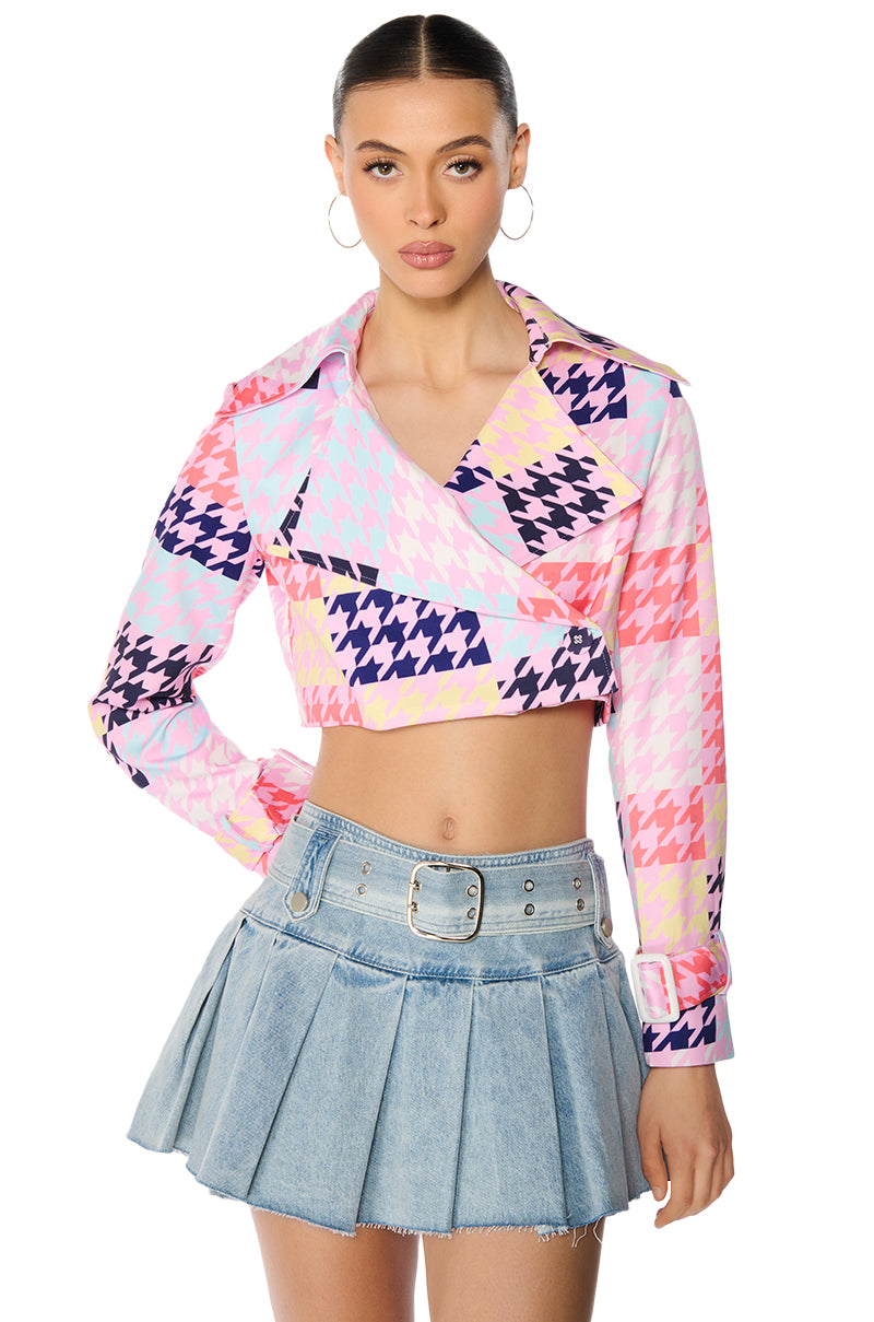 BLEEKER STREET HOUNDSTOOTH PRINT CROP BLAZER