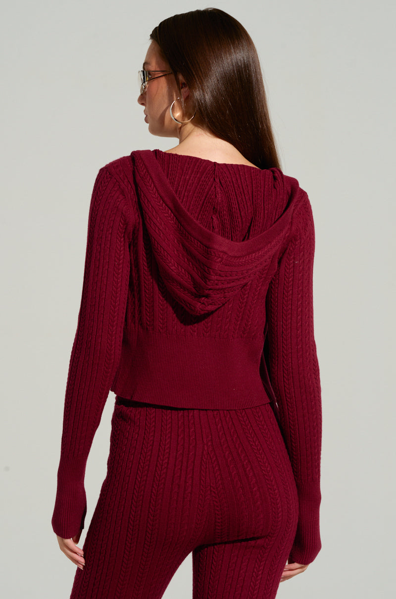 DREAM GIRL KNIT ZIP UP IN BURGUNDY