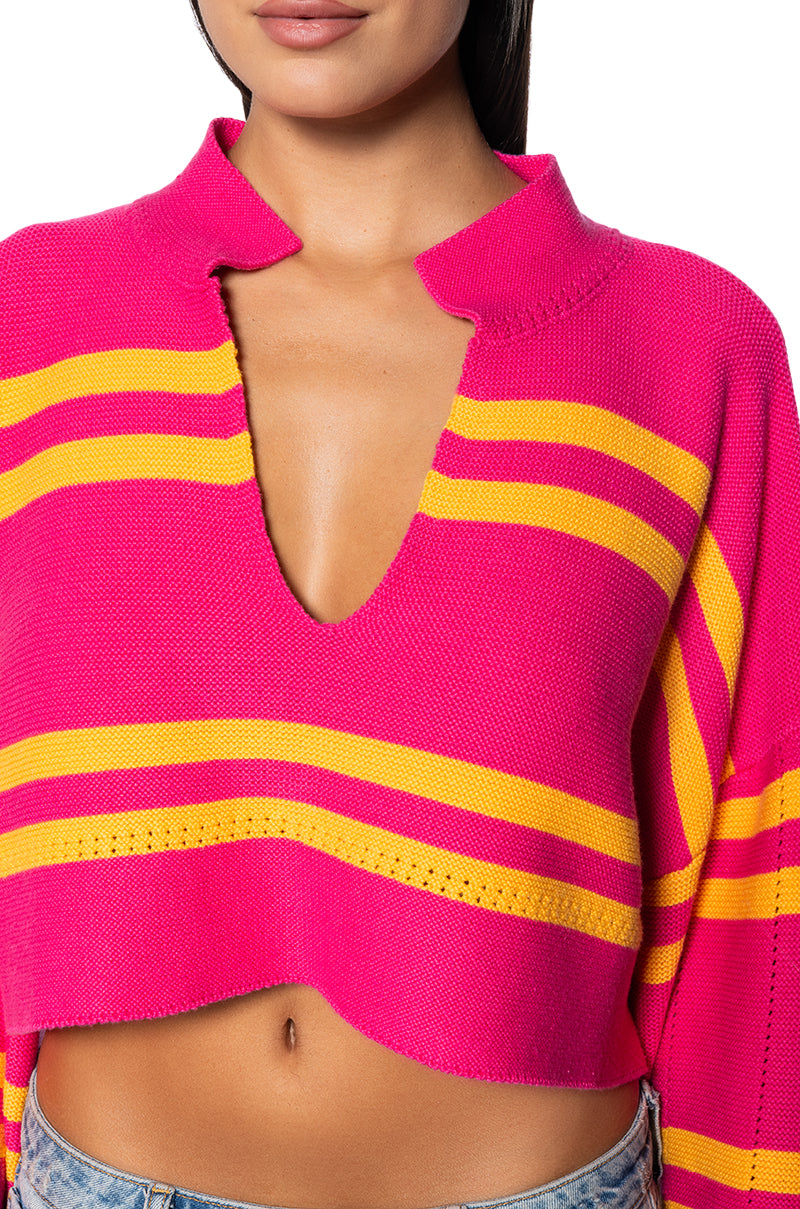 DEEP FEELINGS STRIPED DEEP V SWEATER