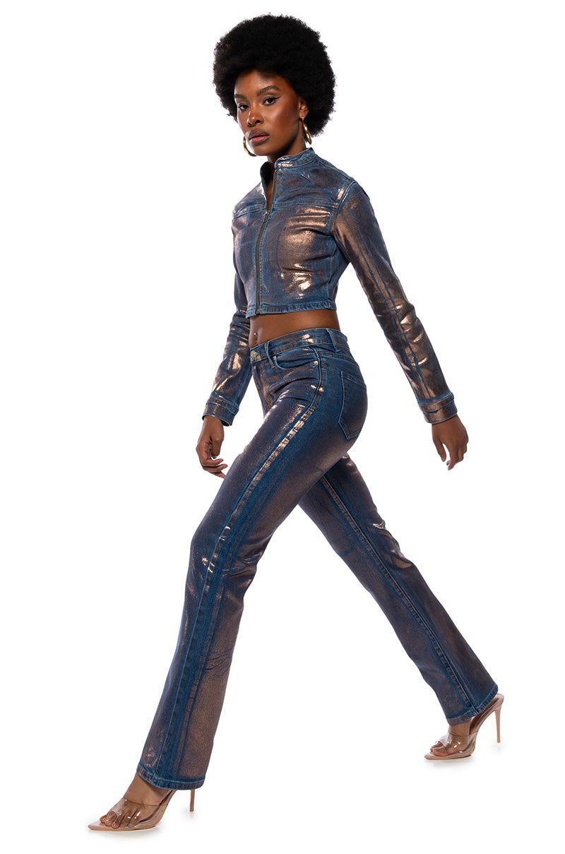 SHOW TIME METALLIC STRAIGHT LEG JEANS