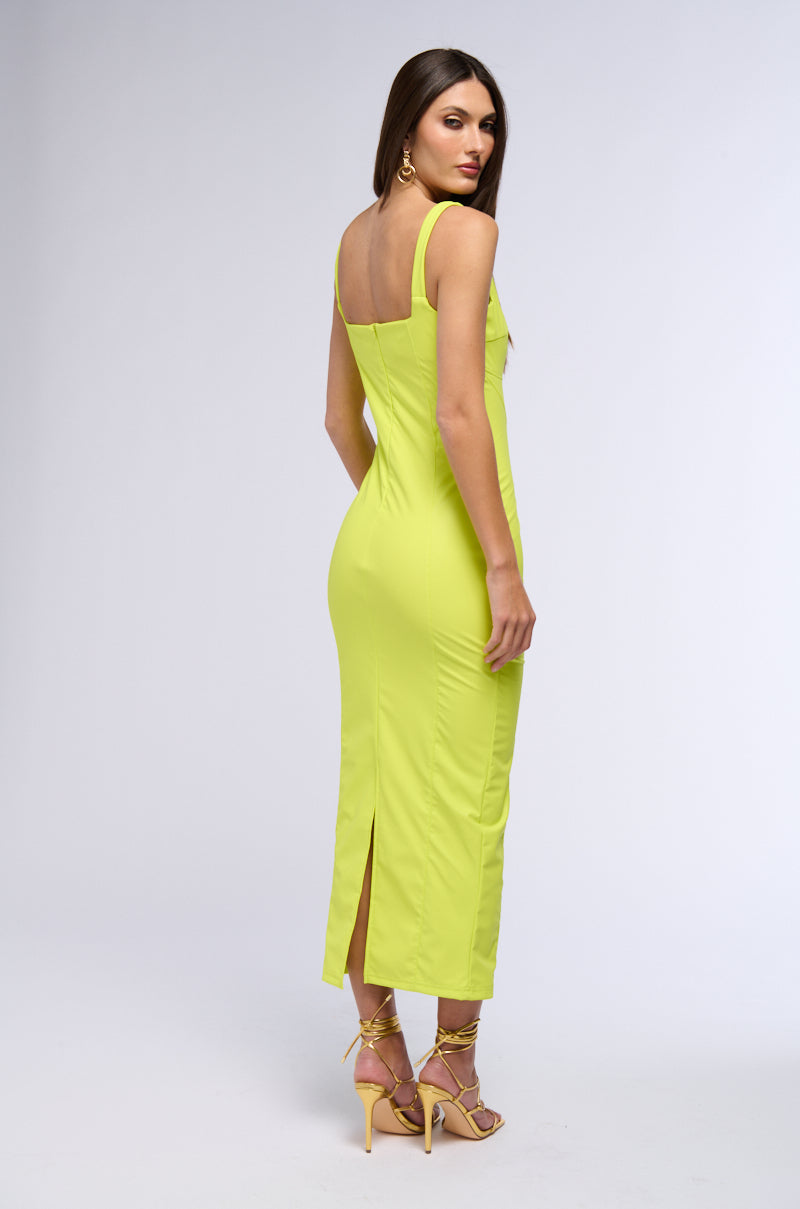 TAKE ME OUT FAUX LEATHER MAXI DRESS IN LIME