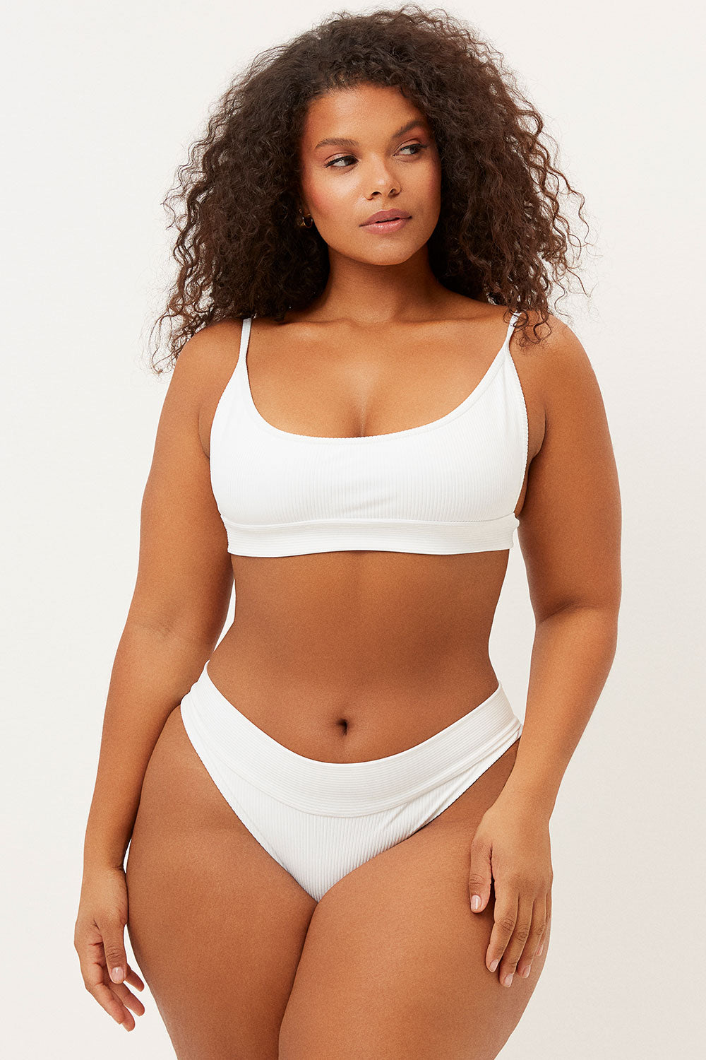 Gavin Ribbed Scoop Bikini Top - White