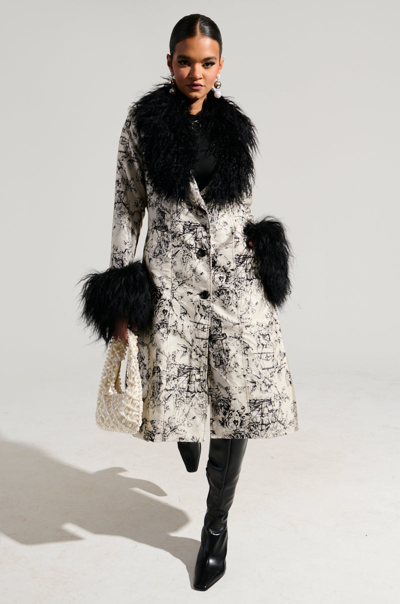 TALULAH REMOVABLE FUR TRIM TRENCH IN IVORY MULTI