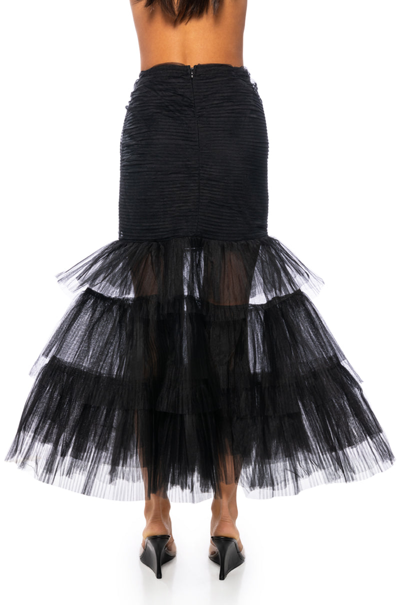 AT THE GALA FLOUNCED TULLE MAXI SKIRT