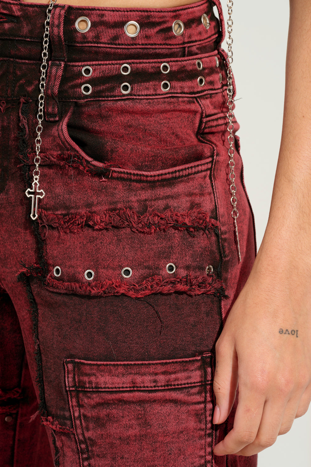 GRUNGY ATTITUDE MINERAL WASH RED WIDE LEG DENIM