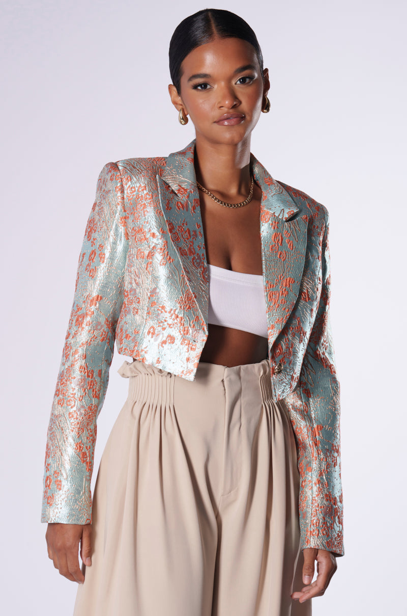 CELIA CROPPED BROCADE BLAZER