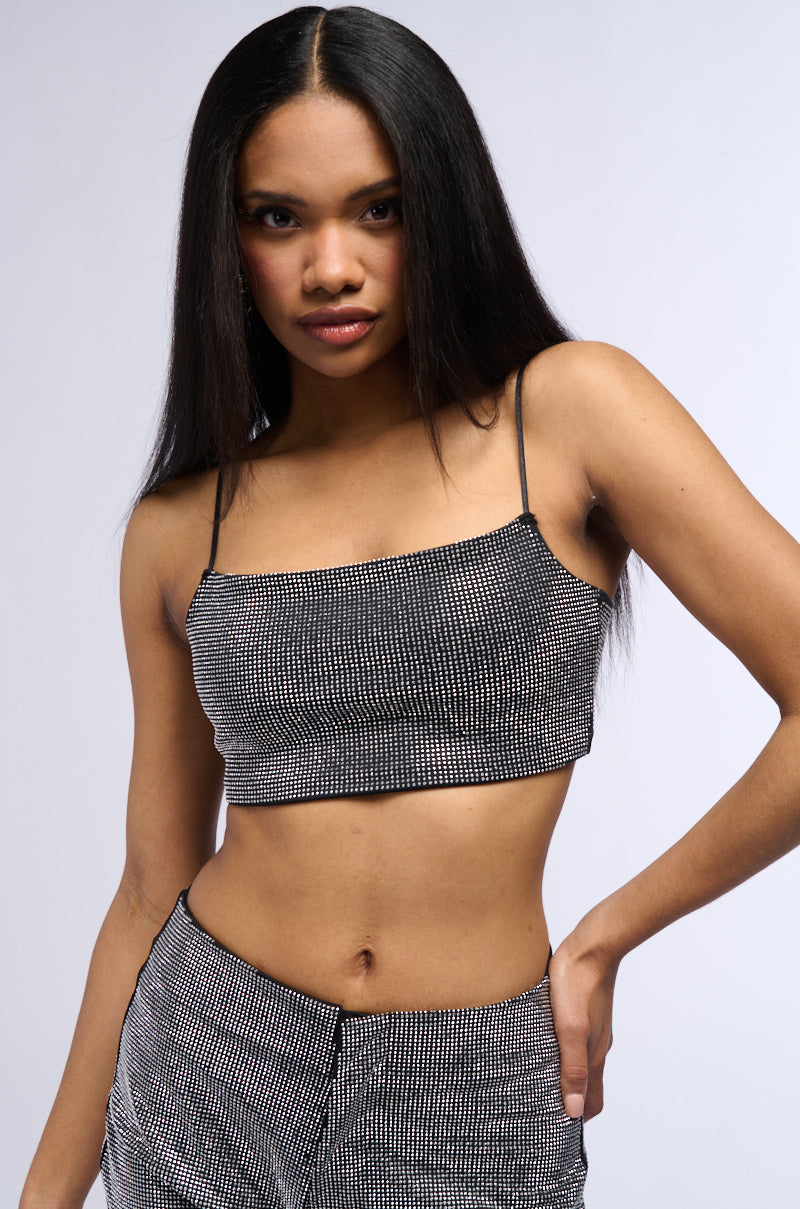 DIAMONDS DANCING SLEEVELESS BRALETTE TOP IN BLACK