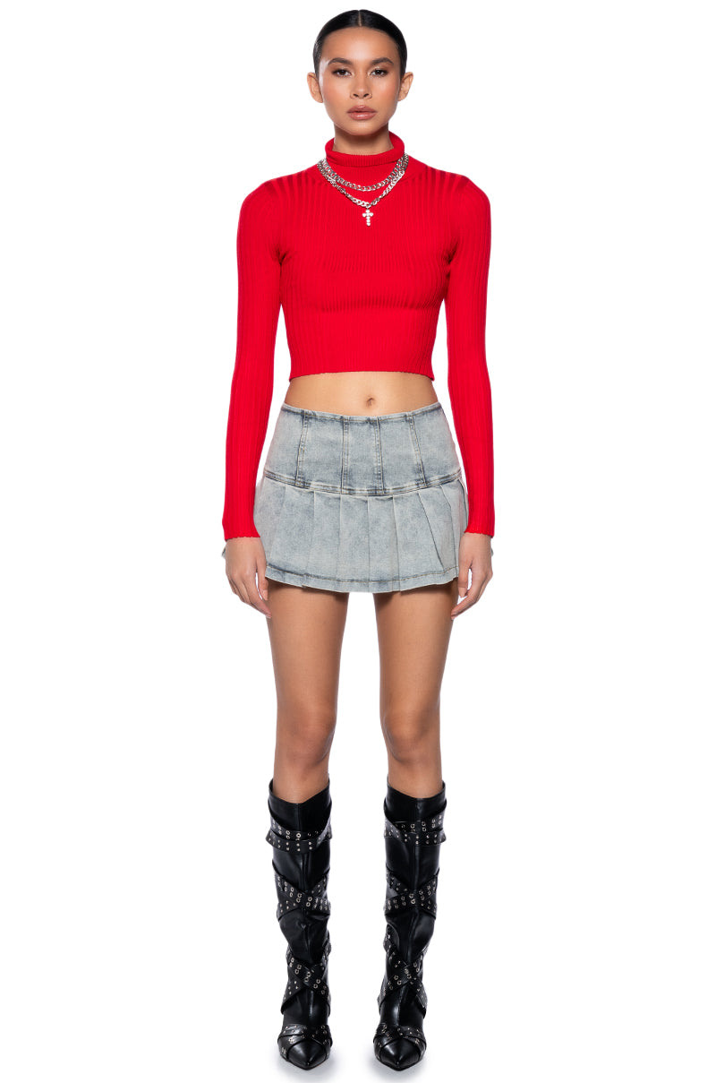 PAXTON LONG SLEEVE TURTLENECK RIB CROP SWEATER