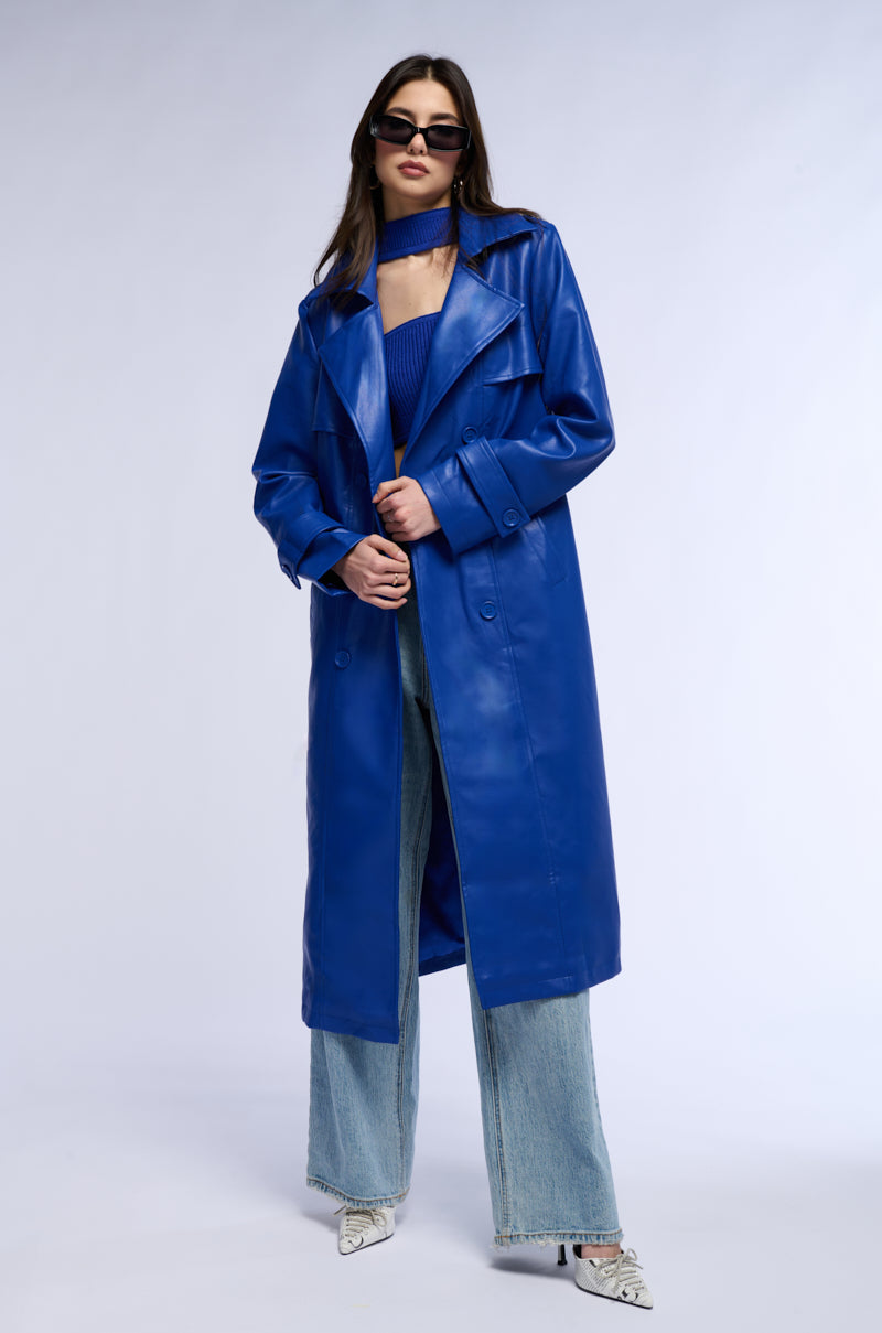 SANDO BLUE PU TRENCH COAT